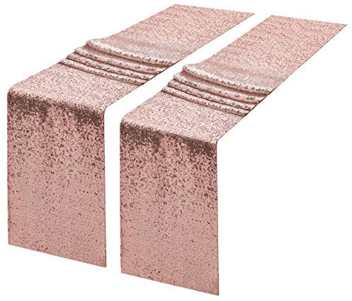 Pufogu 2 confezioni da 30,5 x 274,3 cm, runner da tavola con paillettes oro rosa glitterato, per matrimoni, compleanni, addio al nubilato, feste, decorazioni per addio al nubilato, baby shower