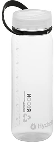 HydraPak Recon - Bouteille d'eau en plastique recyclé à 50%, respectueuse de la nature et sans BPA, Bouchon à vis à débit fluide, facile à transporter (1L, transparent/noir et blanc)