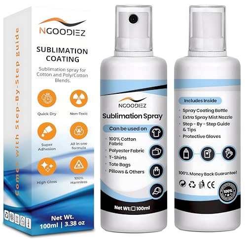 NGOODIEZ Spray de revestimiento por sublimación para todos los tejidos, incluyendo 100% algodón, poliéster, camisetas, líquido de revestimiento de lona, fórmula de secado rápido, acabado brillante