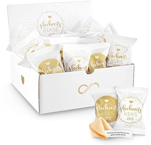 Glückskekse Hochzeit 25er Box Hochzeits-Kekse Glückskekse mit Liebesversen als Hochzeitsgeschenk oder für die Candybar | frisch gebackene und vegane Idee für jeden Weddingplanner & made in Germany