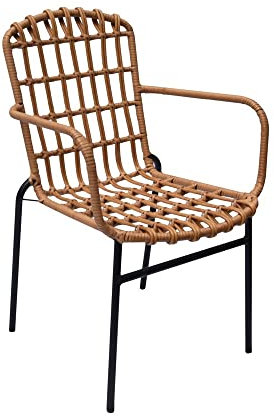 NATUUR Gartenstuhl 55 x 65 x 86 cm, Eisen/Rattan, Beige/Schwarz nt132449