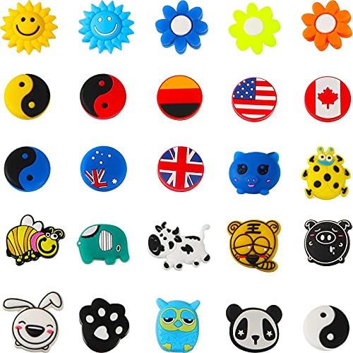 Chalyna 25 Pieces Tennis Racket Vibration Dampeners Silicone Tennis Dampeners Cartoon Vibration Dampeners for Tennis Racket Racquetball