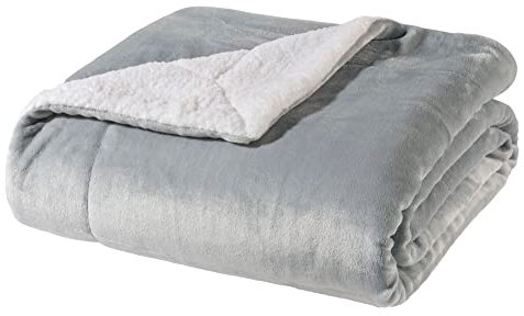 WOHNWOHL Flauschige Sherpa Kuscheldecke • Mikrofaser Wohndecke • Fleecedecke als Sofaüberwurf • Sofadecke/Tagesdecke/Wohnzimmerdecke • Teddyfleece Decke • Größe: 150 x 200 cm • Farbe: Grau