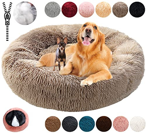 Hundebett Rund Hundesofa Beruhigende Flauschig Donut,Bequemes Wärme Hundekissen Katzenbett Waschbar,12 Farben Verfügbar mit Reißverschluss,Leicht zu Zerlegen