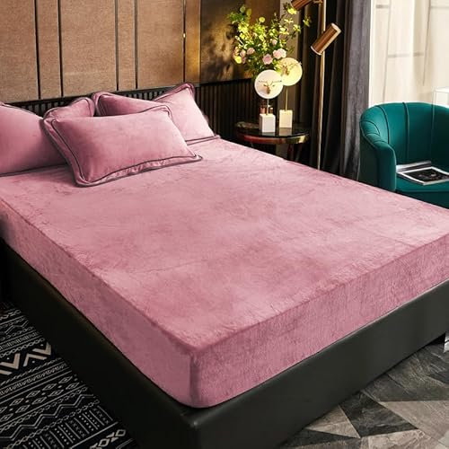 Luofanfei Winter Plüsch Spannbettlaken 100x200cm Altrosa Rosa Warm Kuschel Bettlaken Spannbetttuch 100x200 Samt Frottee Flanell Spannbetttücher Weich Uni Leintuch für Boxspringbett Hohe Matratze