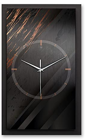 Kreative Feder 3D Designer-Wanduhr Black & Bronze in modernem Metallic-Look 50x30cm rechteckig analog lautlos ohne Ticken (Black & Bronze, leises Funkuhrwerk)
