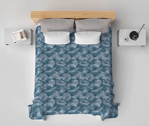 HomeLife Copriletto Matrimoniale Estivo Cotone Made In Italy [260x280] | Coperta Cotone Leggera Letto Matrimoniale | Copri Letto due Piazze Traspirante Fantasia Foglie Colorate | Ottanio