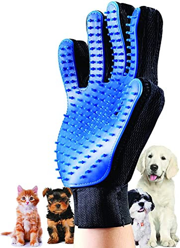 PARENCE - Gants de Toilettage Massage Chien Chat - Nettoyage de Poils d'animaux en Caoutchouc (1 Gant Noir Bleu)