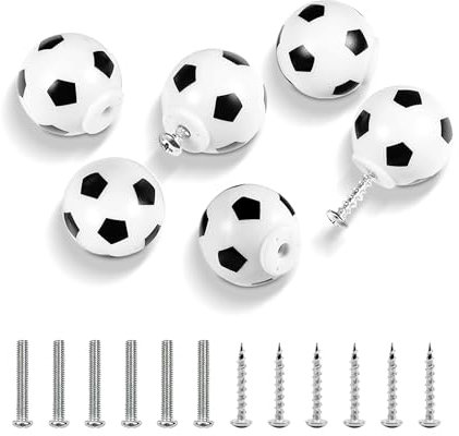 JJWNMLL 6 Pomos y Tiradores Infantiles,Perillas de Cajón de Fútbol,Tiradores de Decoración de Muebles,Manijas Para Aparador, Pomo Para Cajones Niños y Entusiastas de los Deportes
