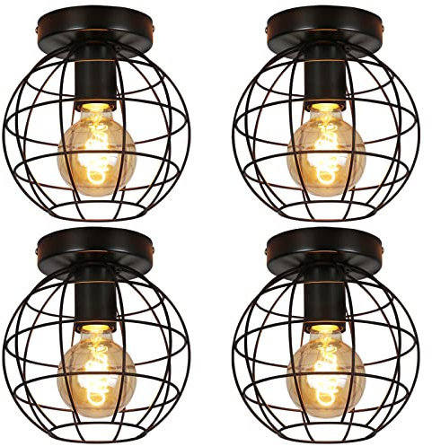 ZMH 4ER Deckenleuchte vintage Deckenlampe flur - schwarz Retro Lampe E27 Fassung industrielle runde Flurlampe aus metall leuchte für gang küche schlafzimmer wohnzimmer - max 40W - Ø180mm