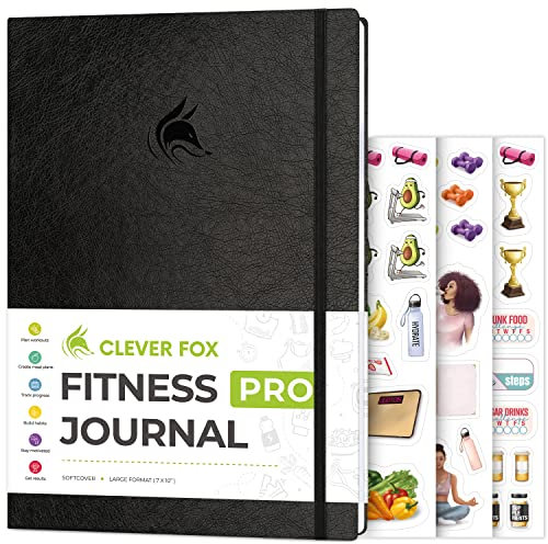Clever Fox Fitness Journal PRO – Workout & Meal Planner with Habit Tracker – Exercise Log Book – Fitness Planner, 6 Months (Black)
