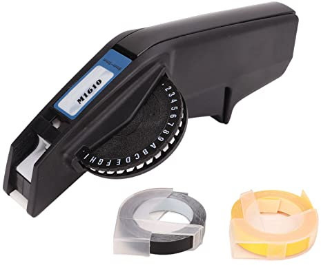 Sorandy 3D Präge-Etikettenmacher - Manuelle DIY Beschriftungsgerät, Etikettendrucker Mini DIY Schriftzug Maschine Präge Schreibmaschine mit 2 Bunten Etikettenbändern(Schwarz)