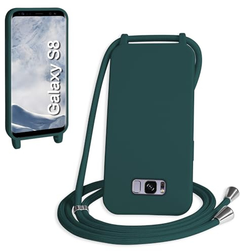 WenBaby Handykette für Samsung Galaxy S8 Hülle mit Band,Handyhülle mit Schnur zum Umhängen Silikon Seil Necklace Schutzhülle mit Kordel Tasche Case TPU Bumper für Galaxy S8- Dunkelgrün