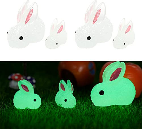 UOIENRT 20 Stück leuchtende Hasen-Figuren, Oster-Mikro-Landschaft, leuchtende Kaninchen, Mini-Leuchthasen für Terrasse, Balkon, Hof, Rasenornamente (10 groß + 10 klein)