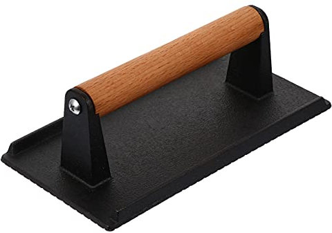 Cast Iron Grill Press with Wood Handle Burger Press Smasher BBQ Steak Weight Press for Flat Top Griddle Grill Ovens Cooking Black