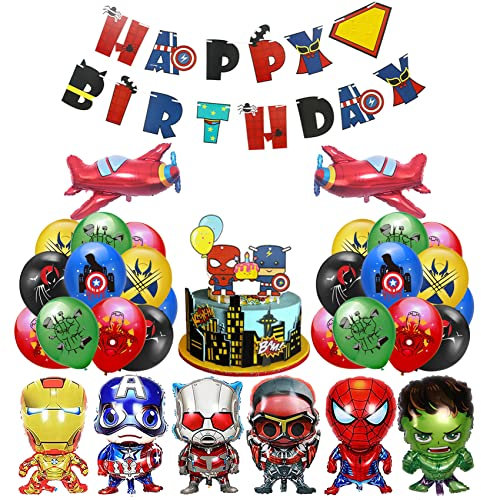 Superhelden Geburtstagsdekoration-Set - Superhero Luftballons, Superheld Folienballons, Rächer Banner und Kuchendekorationen