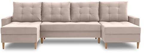 Ecksofa Lena U mit schlaffunktion und Bettkasten - U-förmig - Kronos Stoff - Modernes Design - Eckcouch in U-Form (Paros 02)