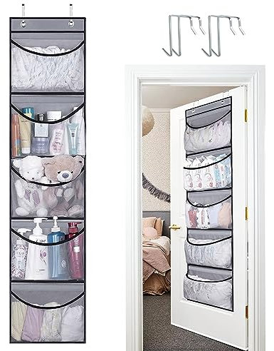2 Stück Hängeregal, Hängeorganizer mit 5 Netztaschen, Taschen Organizer Hängeaufbewahrung Schrank Kuscheltier Aufbewahrung Hängend Organizer für Tür Organizer, Schlafzimmer, Kinderzimmer Badezimmer