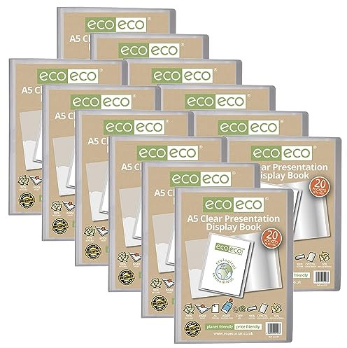 eco-eco Lot de 12 porte-vues transparents à 20 pochettes en plastique Format A5 50% recyclé Eco127 x 12