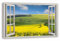 HUBDECO Leinwandbild Fensterblick Blumenlandschaft Bild 100x70 cm - Landschaftsbilder auf Leinwand - Wandbilder Wohnzimmer - Bild Fenster mit Ausblick - Aesthetic Room Decor - Wanddeko Schlafzimmer