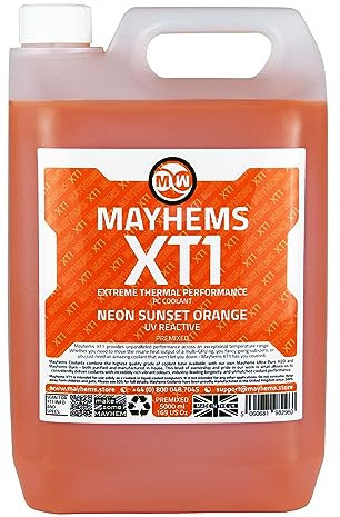 Mayhems - XT1 Premixed PC Coolant - Computer Water Cooling Fluid - Liquid Cooling, Thermal Performance Series, UV Fluorescent, 5 Litre, Neon Sunset Orange