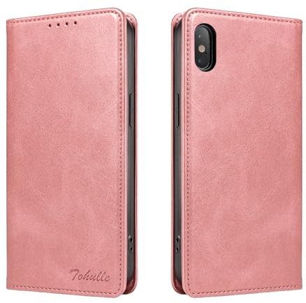 TOHULLE for iPhone XS Max Case, Premium PU Leather Wallet Case with Card Holder Kickstand Built-in Magnetic Closure Flip Folio Phone Cover for iPhone XS Max - Rose Gold
