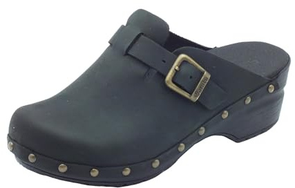 Sanita | Sanila Offener Clog | Original handgemachte, Flexible Leder Clogs für Damen | Anatomisch geformtes Fußbett mit weichem Schaum | Schwarz | 37 EU