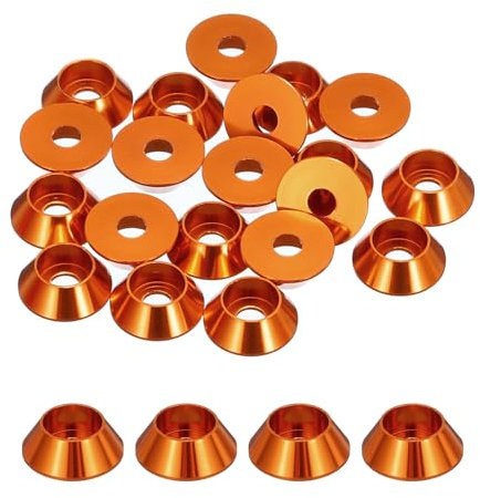 QUARKZMAN Rondelles Coniques M3, Rondelles de Tête de Goupille en Aluminium Anodisé pour Vis RC/FPV/PC/Drone/Pièces de Modèles d'Accessoires Mécaniques, Lot de 20 (Orange)