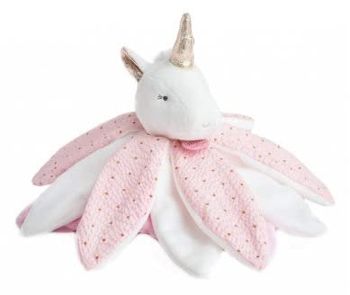Doudou petales Licorne 26 cm Rose, Collection Attrape reves - Set Peluche avec Boite Cadeau + 1 Carte Offerte - Bebe Naissance Fille