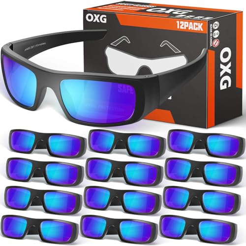 OXG 12 Paar getönte Sicherheitsbrille für Männer und Frauen, ANSI Z87, kratzfest, UV400, Arbeitsschutzbrille