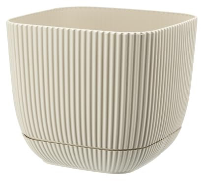 VERDENIA Coral Lot de 2 Pots de Fleurs carrés, en Plastique, légers, pour l'intérieur, Design Moderne, matériau Plastique de qualité supérieure, 19 x 19 x 17 cm, Couleur crémeuse