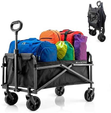 Mobiclinic®, Bollerwagen faltbar, Für Strand und Garten, Verstellbarer Griff, 360º allradräder, Wasserdicht, Stahl, PVC, Schwarz, Duna (71x47x50cm)