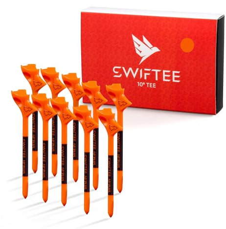 SWIFTEE Premium 10 Degree Golf Tees for Driver or Iron - Help Reduce Spin & Slice, Improve Distance & Precision (Pack of 10 Tees) (Orange, 83mm)