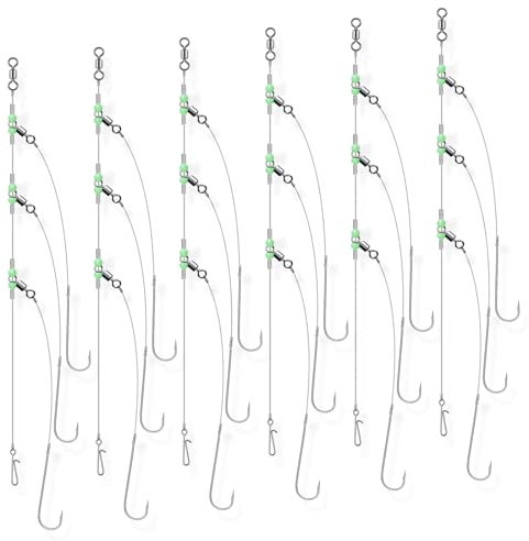 Dr.Fish 6PCS Sea Fishing Rigs Beach Casting, Flapper Rigs Hooks Size 2/0 Clipped, Hand-Tie Shore Fishing 3 Hooks Ready for Use