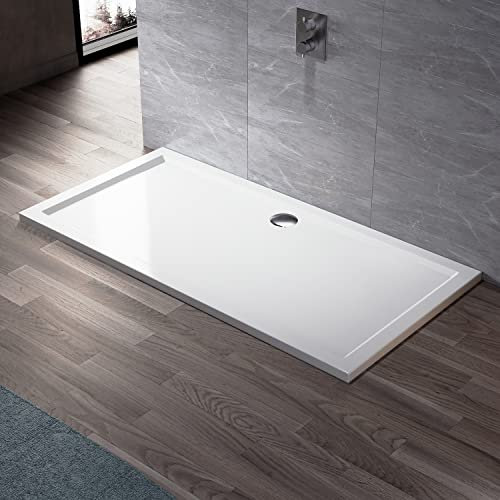 ELEGANT 1600 x 800 x 40 mm Stone Shower Tray + Waste Trap for Bathroom Shower Enclosure Shower Door Wetroom Durable Shower Cubicle Base - Rectangular
