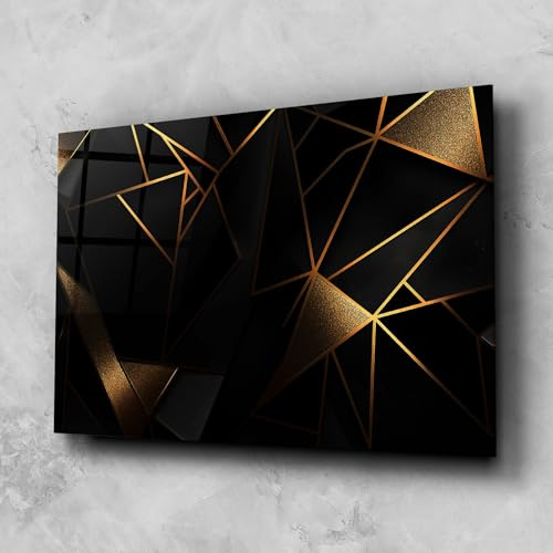 ARTHUB® Glasbild 80x120 cm, 4mm ESG | Moderne Wandbilder aus Glas für Wohnzimmer & Schlafzimmer, Wanddekoration, Wohnkultur, Abstrakte, Abstract Golden Art