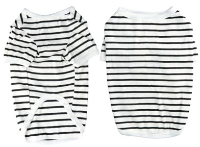 Shengxi Hundepullover, Gestreifte Hundeshirts für Kleine Hunde, Sommer Atmungsaktiv Gestreifte Welpe T-Shirt Weste Basic T-Shirt Dehnbar Haustier Kleidung für Chihuahua Französische Bulldogge (M)