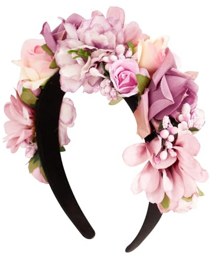 BOOMTOP Haarreif Dirndl Blumen Rosen Haarband Trachten Haarschmuck Blumen Haarkranz Stirnband Damen Mädchen Kopfband mit Gemischten Blüten für Hochzeit Hawaii Karneval Mottoparty Lila Rosa