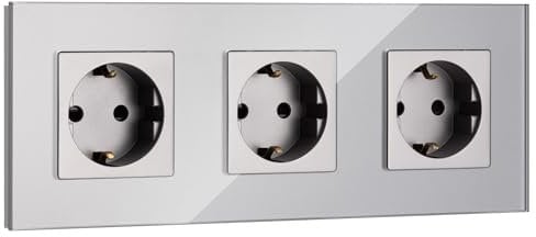 Navaris Enchufe con marco de cristal - Enchufe Schuko tipo F triple para empotrar - Placa de vidrio empotrable en pared con diseño elegante - Gris