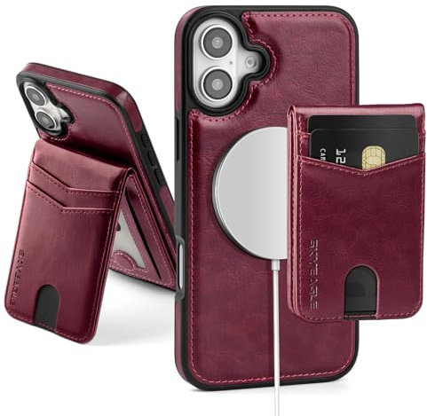 SkyEagle Compatible with Magsafe 2 in 1 Detachable iPhone 16 Wallet Case with Card Holder for Women Men,Magnetic PU Leather RFID Blocking Flip Kickstand Credit Slots,for Apple 16 6.1,Wine Red