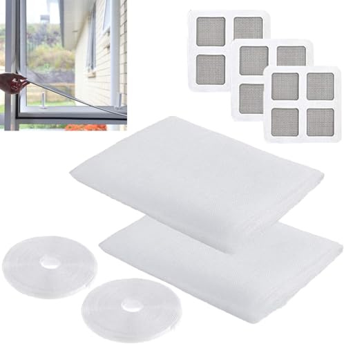 Mosquito Netting, 150 * 200 cm, 2 Pack Window Nets to Keep Bugs Out, Fly Screen Window Adjustable DIY, Self-Adhesive Insect Mesh Curtain Fly Bug Bee Protector Screen, for Multiple Windows