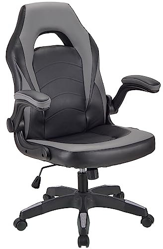 T-THREE.Gaming Chair, PU Leather Ergonomic Office Chair Swivel Office Chair with Lumbar Support, Executive Chair for Adults with upholstered armrests and seat Cushion, for Home Office(GREY)