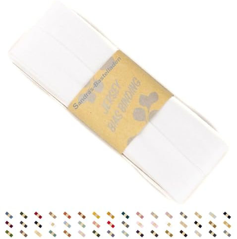 Sandras-Bastelladen Jersey Schrägband/Einfassband elastisch & gefalzt 3m x 20mm - 100% Viskose Weiß