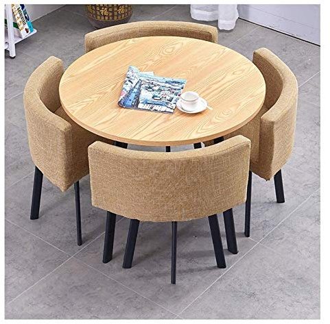KG7HQRP Modernes Design, Esstisch und Stuhl-Set, Balkon, Garten, Freizeit, kreativ, 90 cm, runder Holztisch, Zuhause, schlicht, hell (Farbe: Blau) (Khaki)