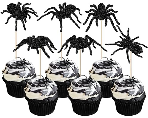 Xsstarmi 24 Packung Spinne Cupcake Toppers Tortendeko Halloween Spinne Kuchen Deko für Gruselige Halloween Spinne Party Kuchendekoration Schwarze