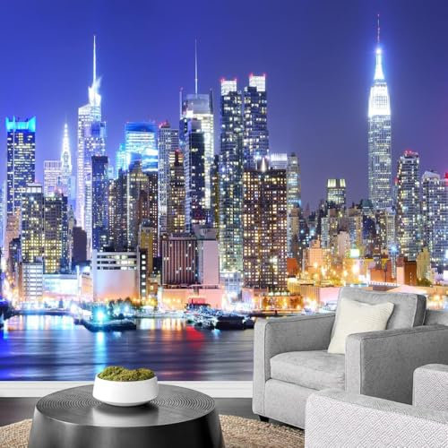 GIVLWF City Night Scene Mural Wallpaper, Cities Skylines Wall Mural Wallpaper, Modern City Scenery Murals Wall Art, Panoramic Canvas Mural Wall Art for Bedrooms - 250x175 cm