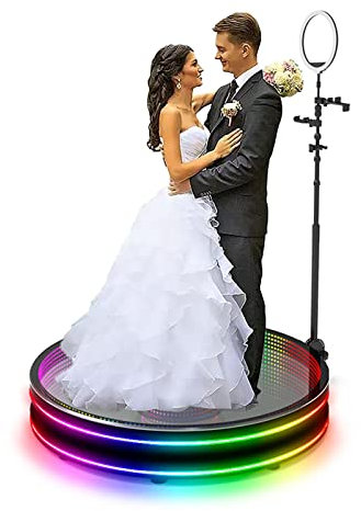 QXIWAOE 360° Photo Booth Machine with Flight Case - Magic Glass Bottom, Automatic Spin Camera Booth for Parties - 360 Video Camera Booth Selfie Platform