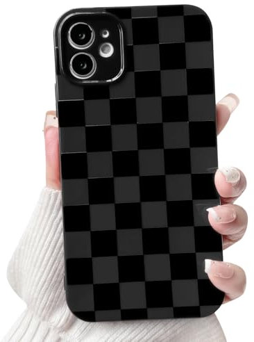 NITITOP Compatible with iPhone 11 Case Cute Aesthetic Checkerboard Checkered Pattern for Women Girl Trendy Slim Fit TPU Silicone Shockproof Full Camera Protection Cover - Black