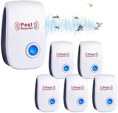 Ultraschall Schädlingsbekämpfer, 6 Stück Mäuseabwehr Mäusevertreiber Ultraschall & Elektronische Insektenschutzmittel, Pest Control Repeller für Mücken, Spinnen, Kakerlaken, Mäuse, Fliegen
