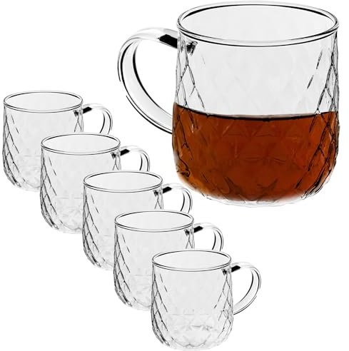 KADAX Teegläser 350ml, 6 Stück, Gläser mit Griff, spülmaschinenfest, Trinkgläser für Kaffee, Tee, Wasser, Saft, Drink, Garten, Saftgläser, Wassergläser, Gläserset, Glastassen